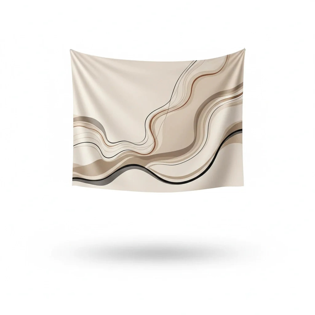 Abstract Line Art Tapestry in Beige