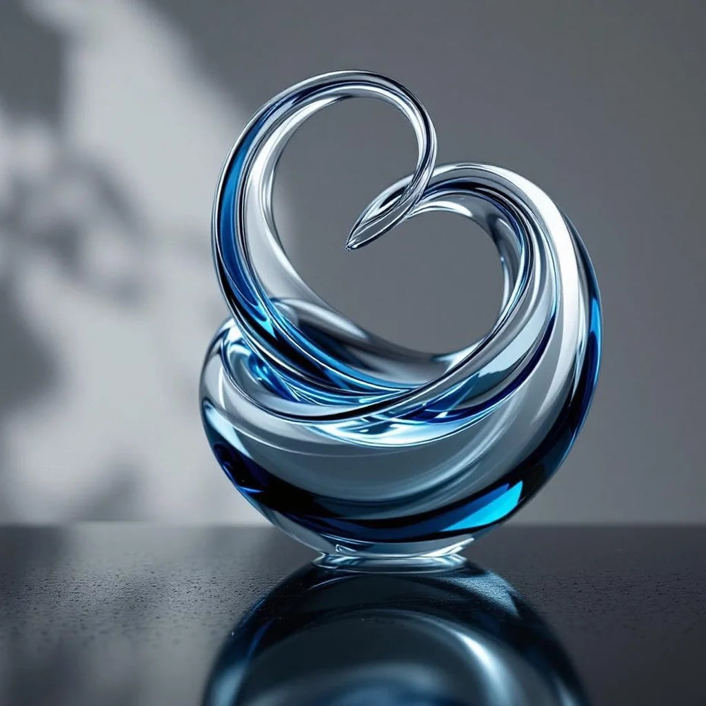 Art Glass Sculpture in Clear Swirl