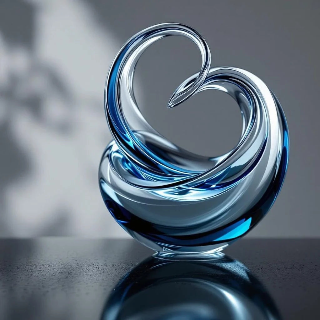 Art Glass Sculpture in Clear Swirl