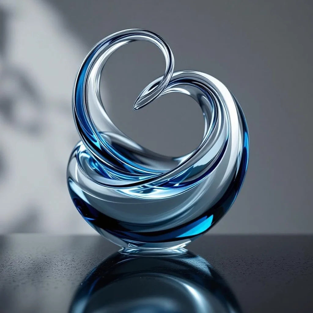Art Glass Sculpture in Clear Swirl