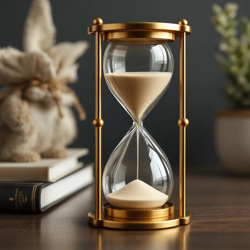 Brass Tone Hourglass with Clear Glass