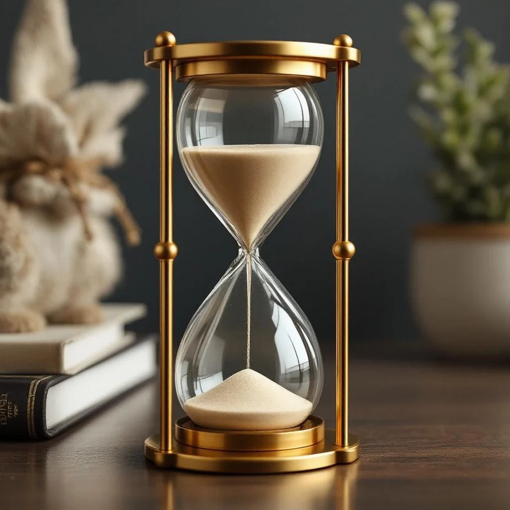 Brass Tone Hourglass with Clear Glass