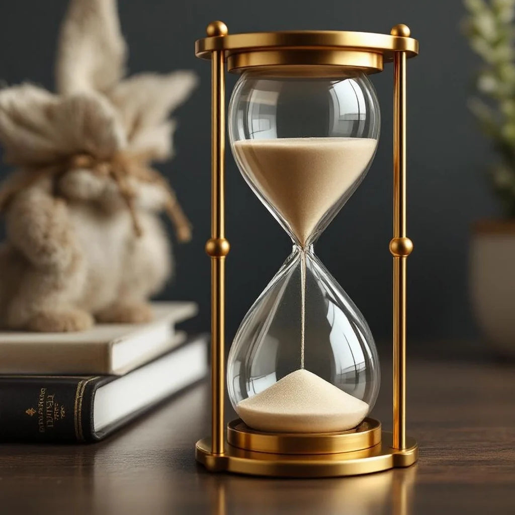 Brass Tone Hourglass with Clear Glass