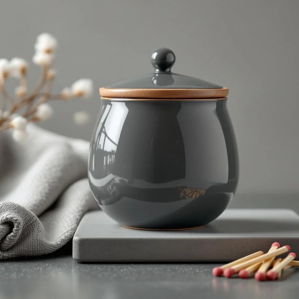 Ceramic Decorative Jar with Lid in Smoke Gray