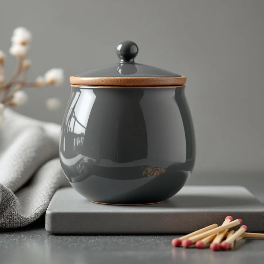 Ceramic Decorative Jar with Lid in Smoke Gray