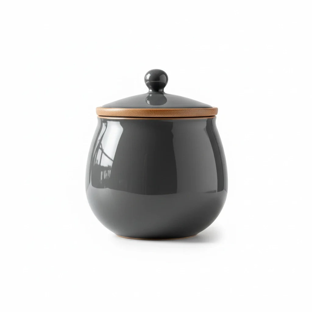 Ceramic Decorative Jar with Lid in Smoke Gray
