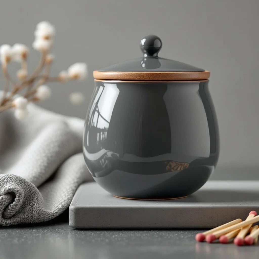 Ceramic Decorative Jar with Lid in Smoke Gray