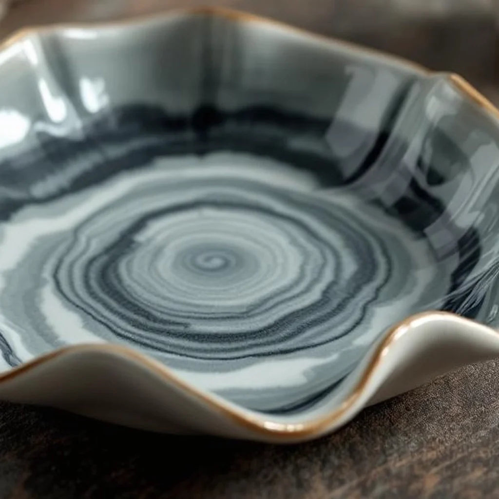 Ceramic Decorative Plate with Wavy Edge