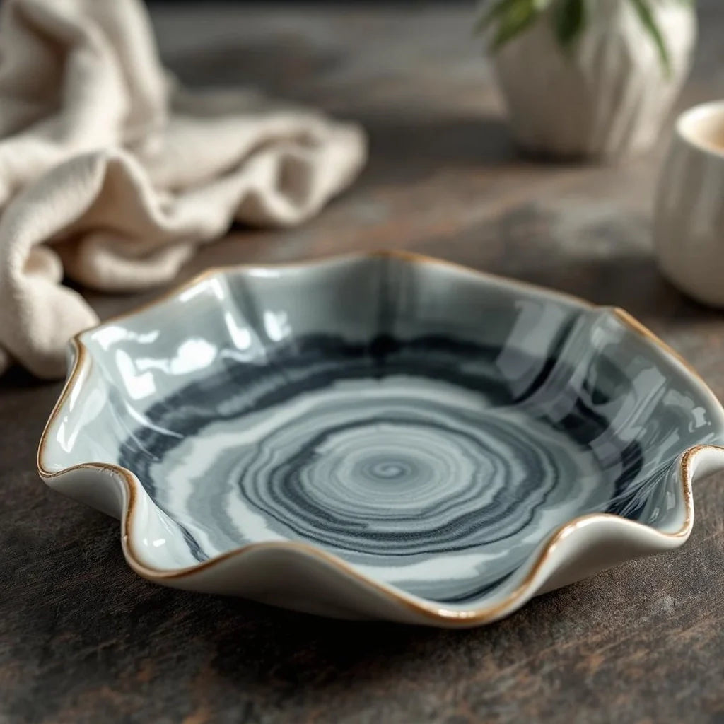Ceramic Decorative Plate with Wavy Edge