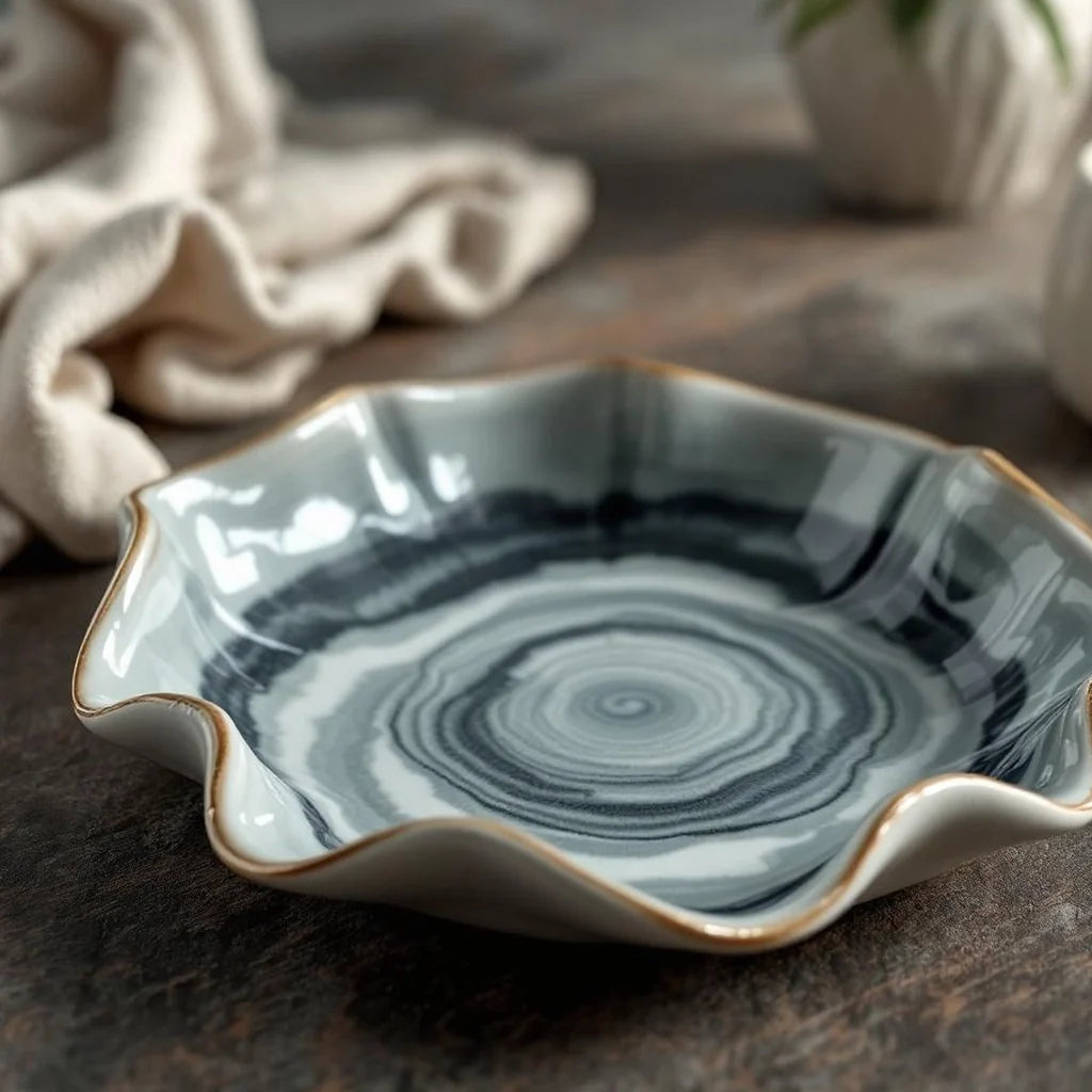 Ceramic Decorative Plate with Wavy Edge