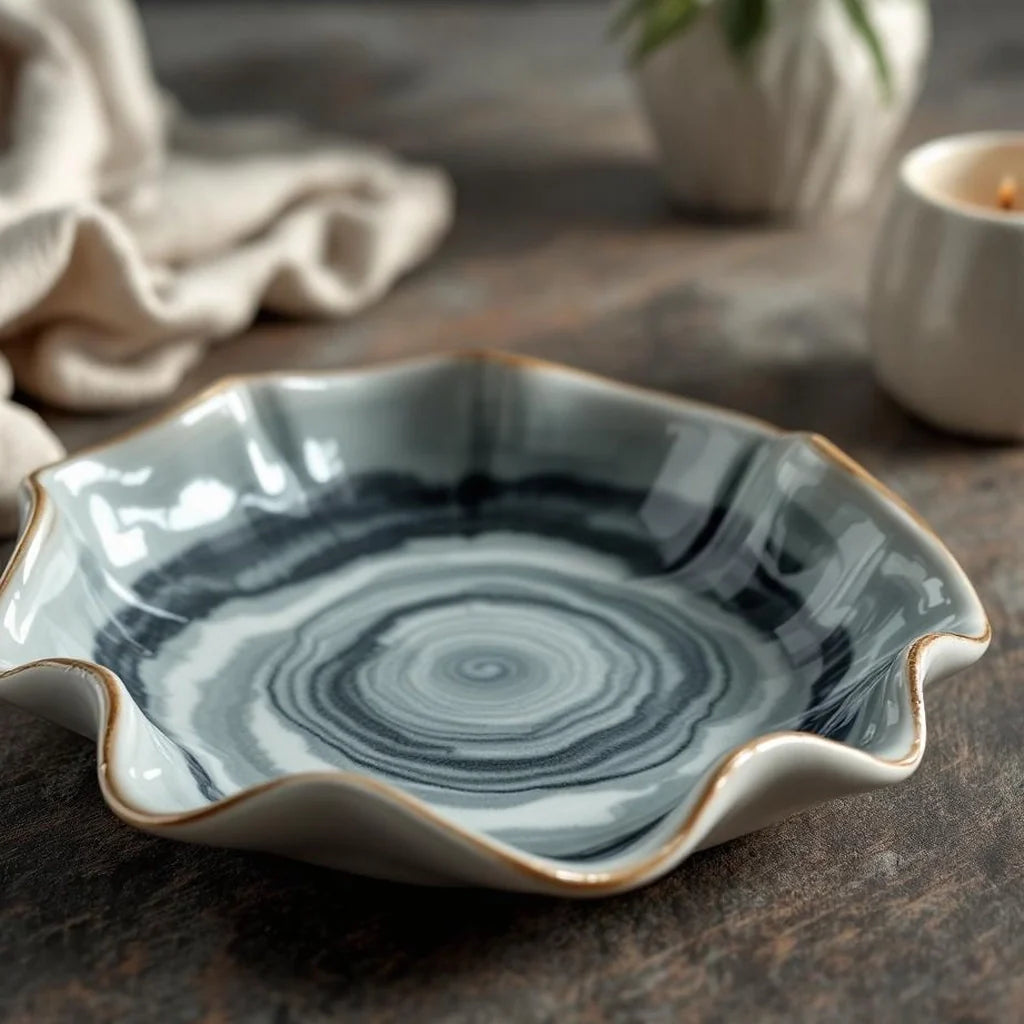 Ceramic Decorative Plate with Wavy Edge