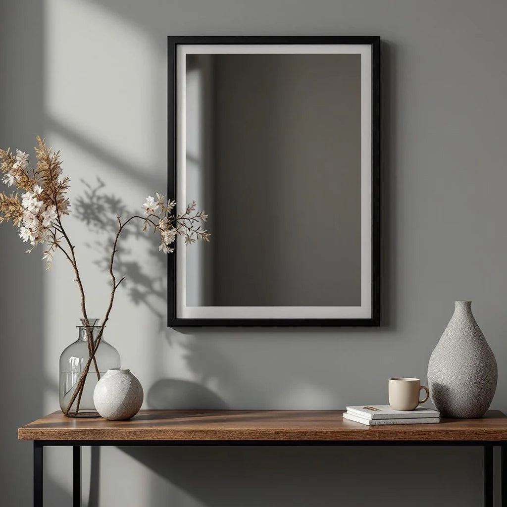 Framed Decorative Mirror in Soft Black