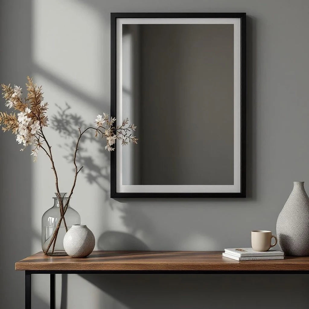 Framed Decorative Mirror in Soft Black