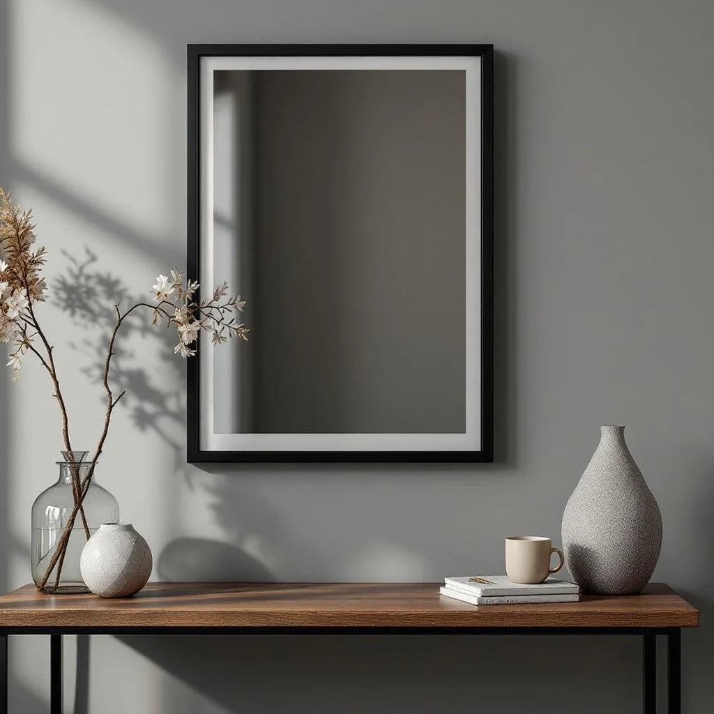 Framed Decorative Mirror in Soft Black