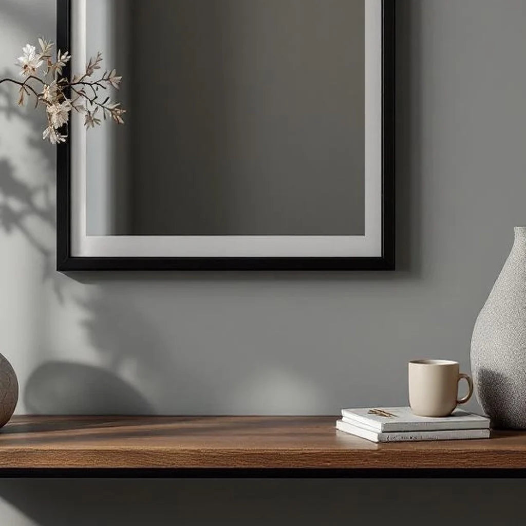 Framed Decorative Mirror in Soft Black