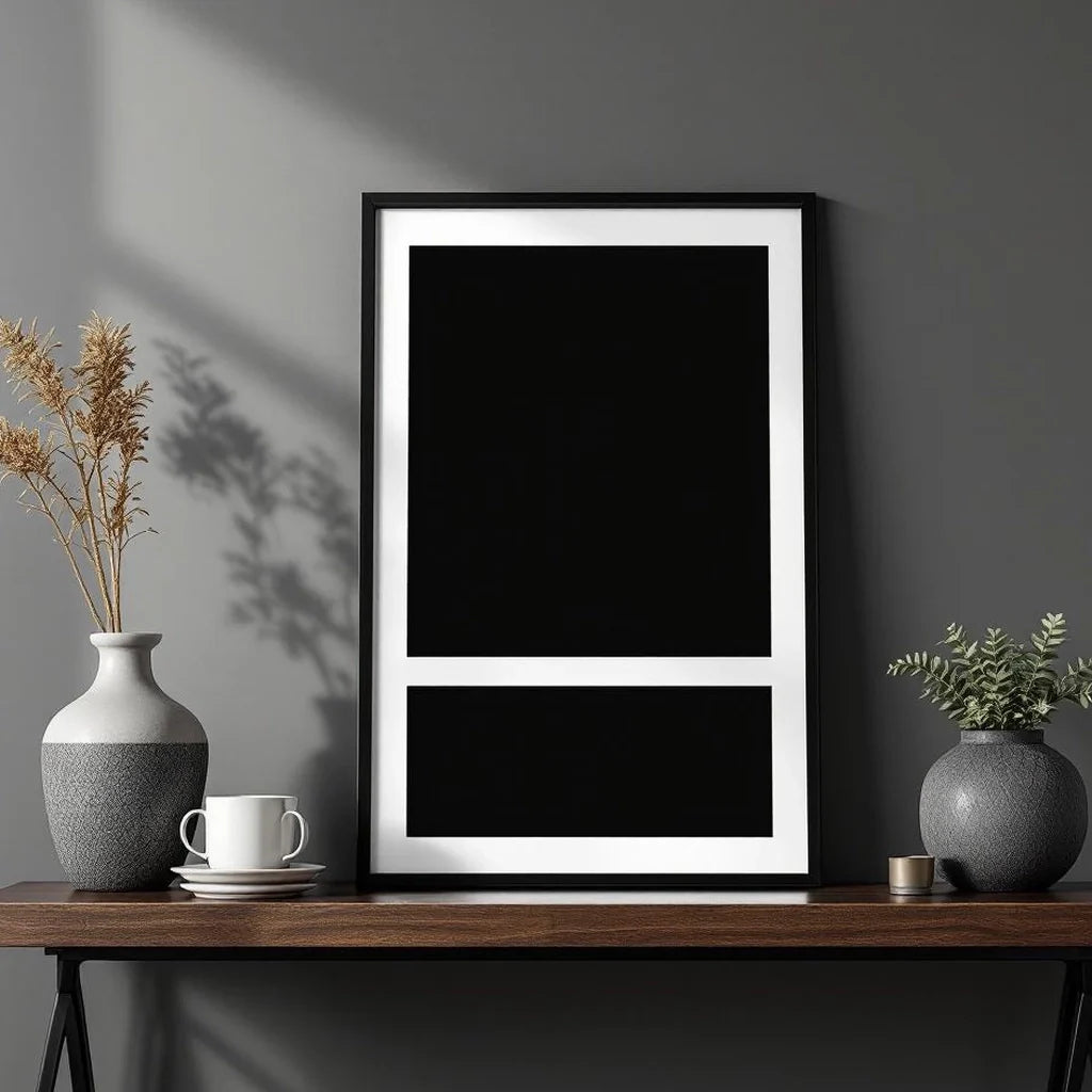Framed Minimal Line Print in Black and Ivory