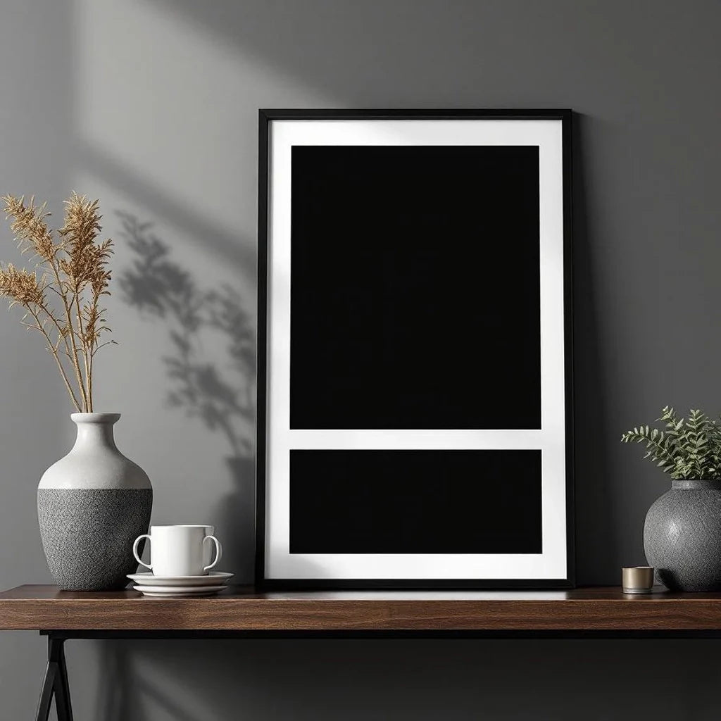 Framed Minimal Line Print in Black and Ivory