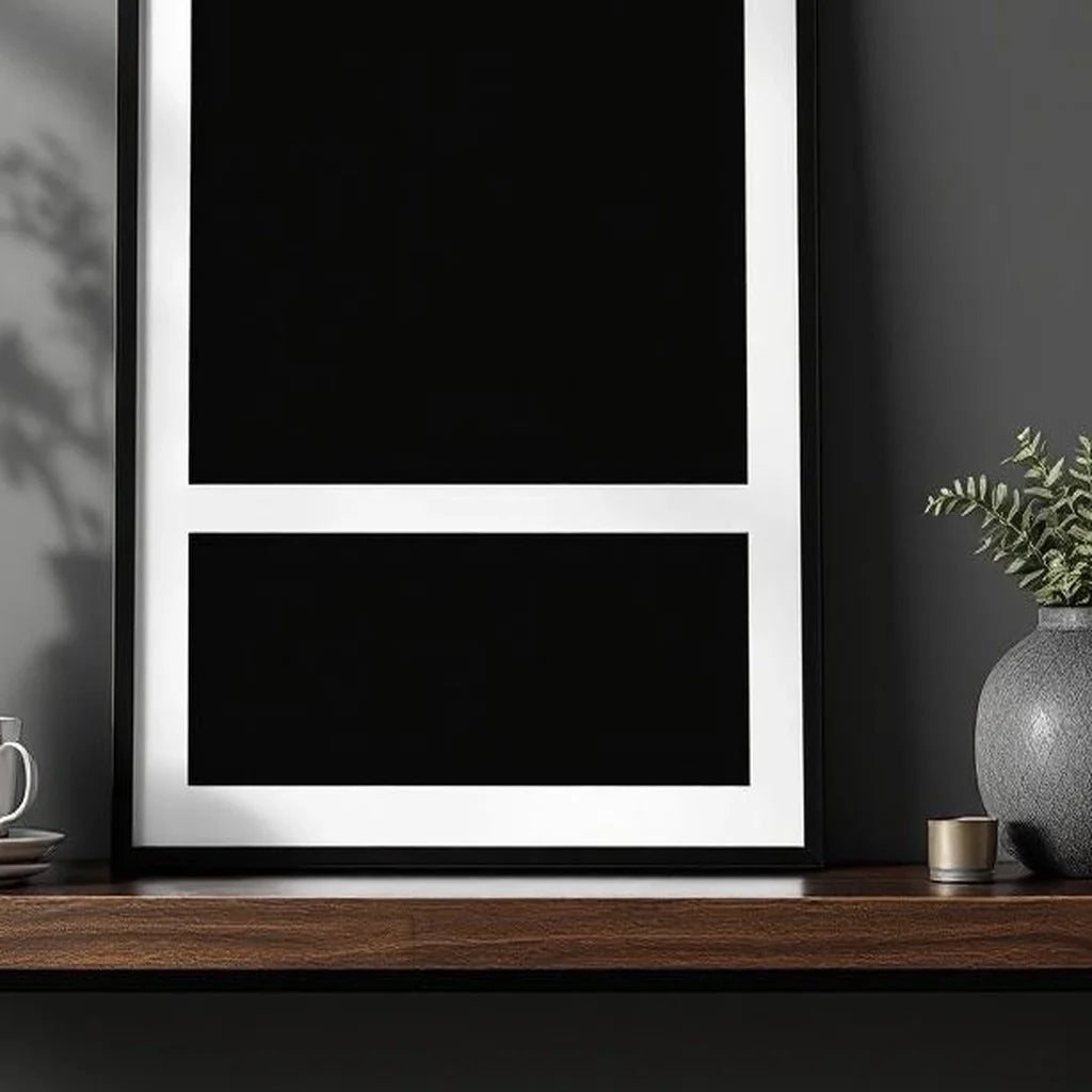 Framed Minimal Line Print in Black and Ivory