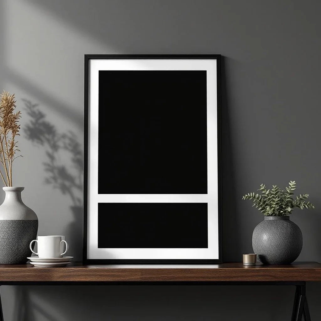 Framed Minimal Line Print in Black and Ivory