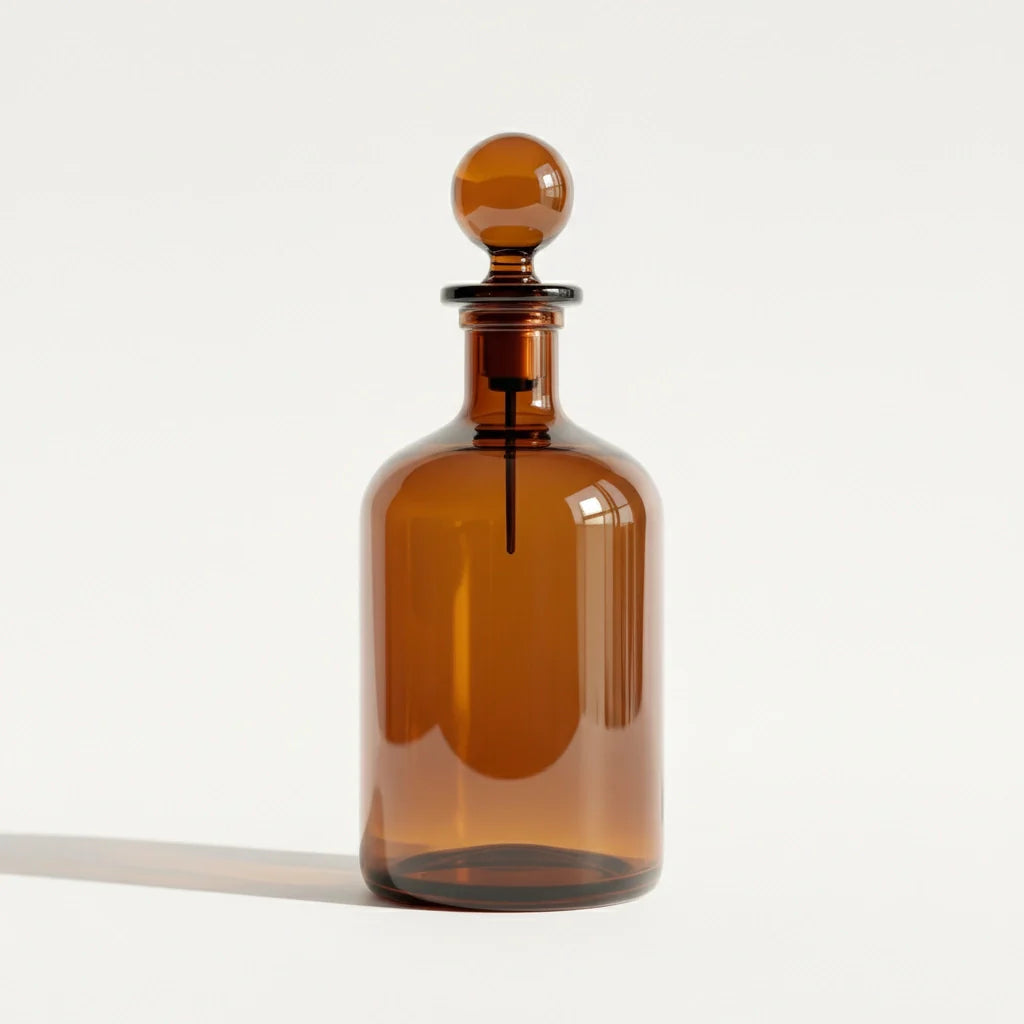 Glass Decorative Bottle with Stopper in Amber