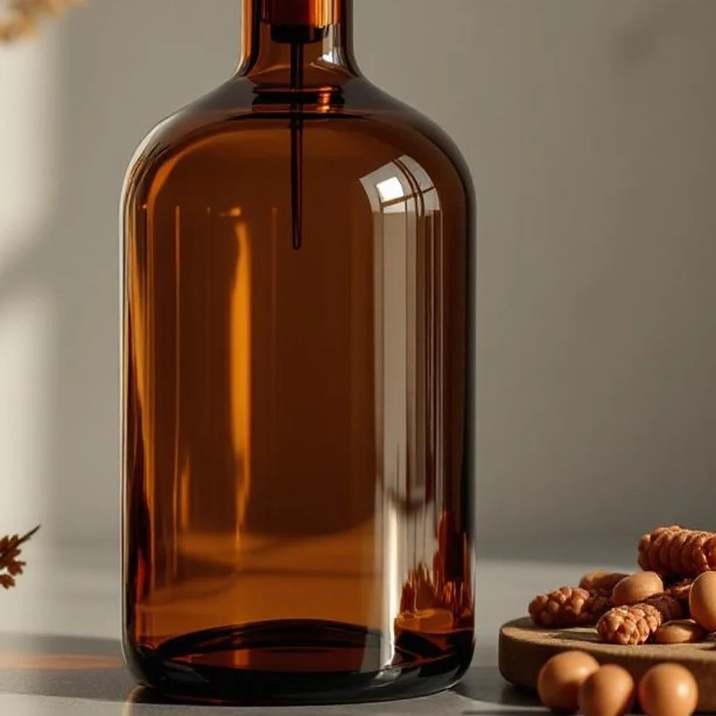 Glass Decorative Bottle with Stopper in Amber