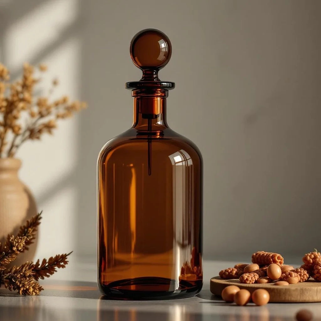 Glass Decorative Bottle with Stopper in Amber