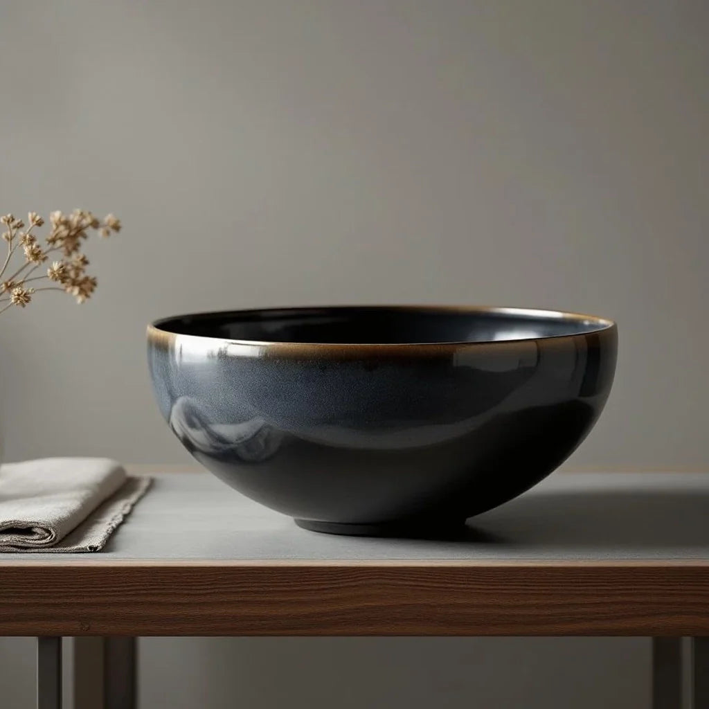 Hand-Finished Stoneware Centerpiece Bowl in Charcoal