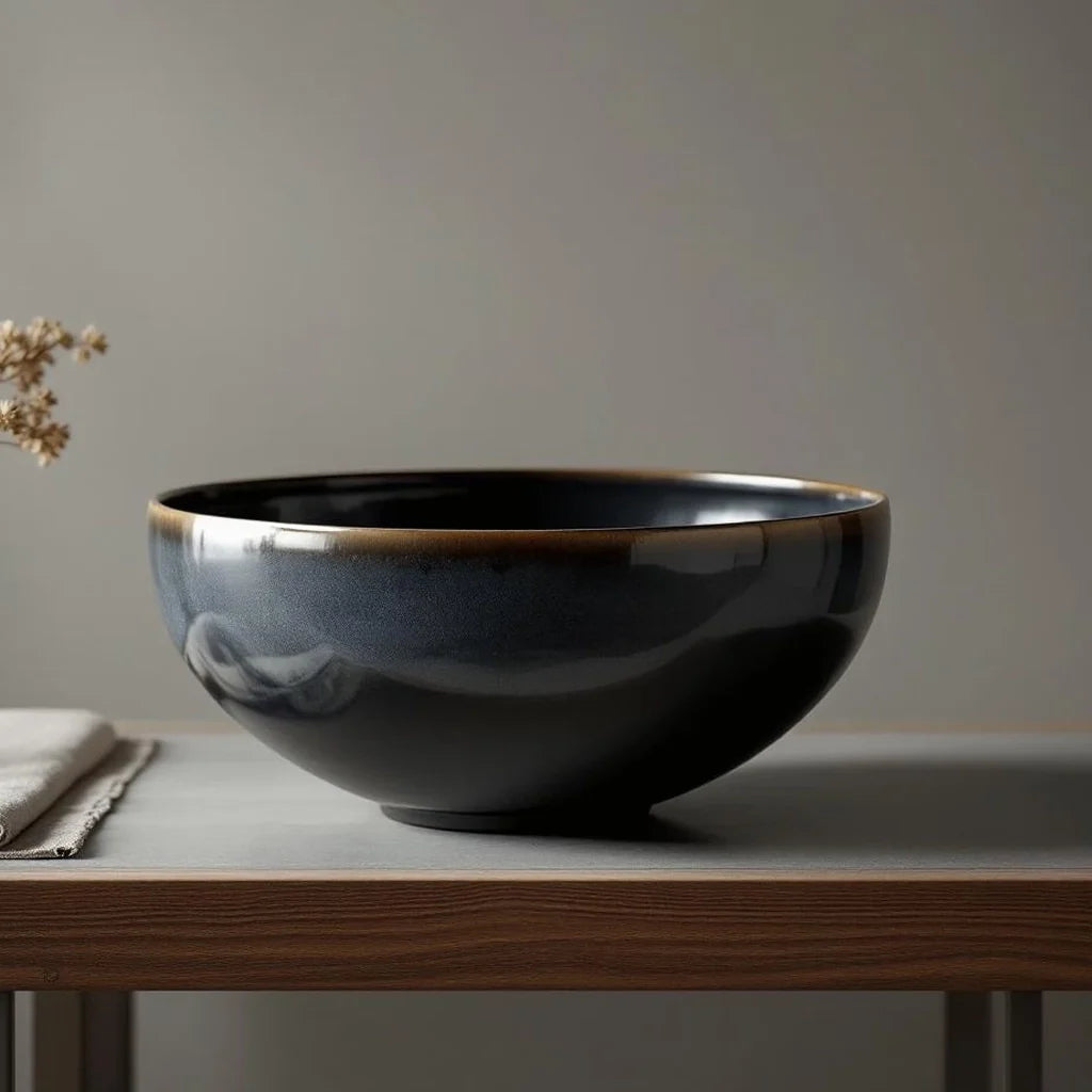 Hand-Finished Stoneware Centerpiece Bowl in Charcoal