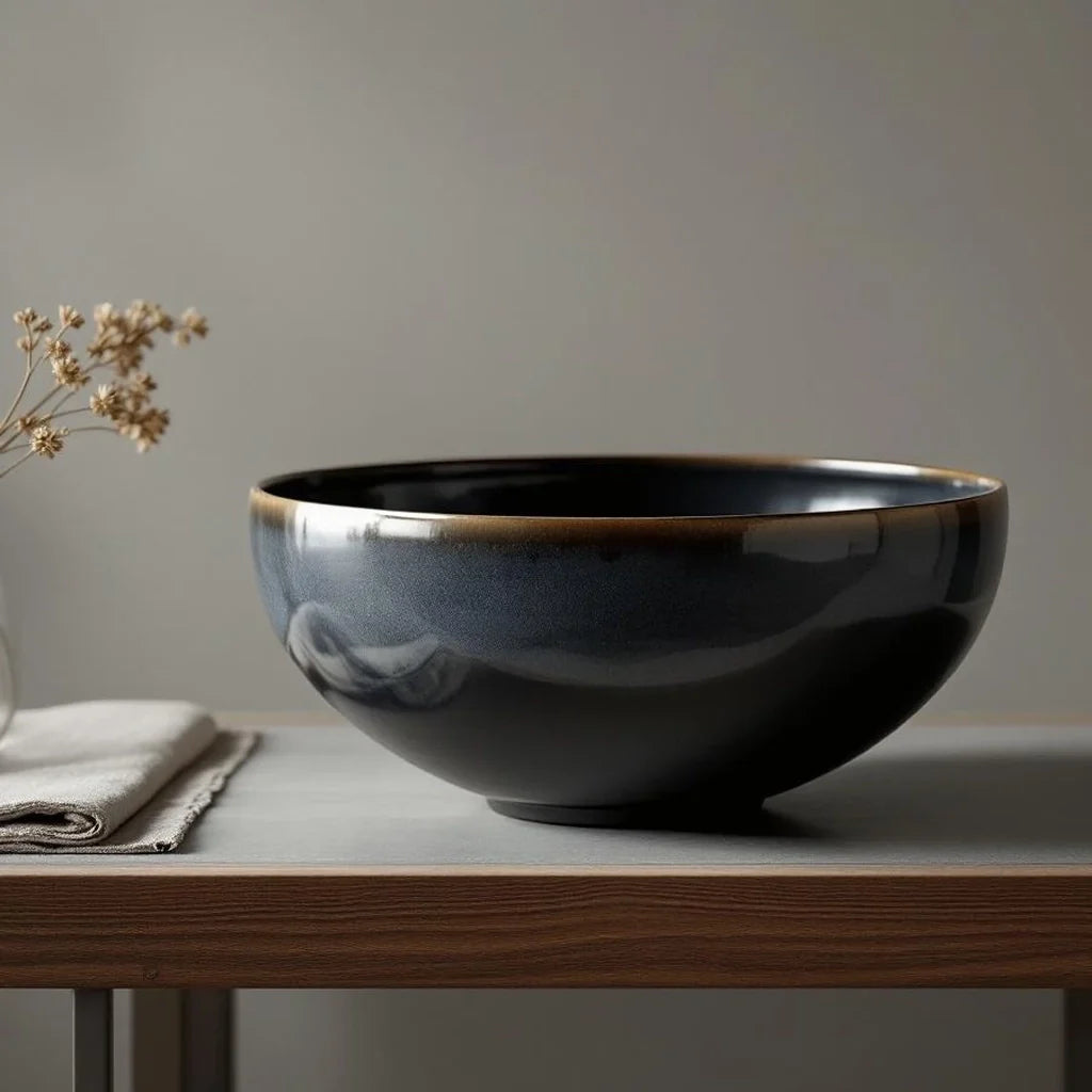 Hand-Finished Stoneware Centerpiece Bowl in Charcoal