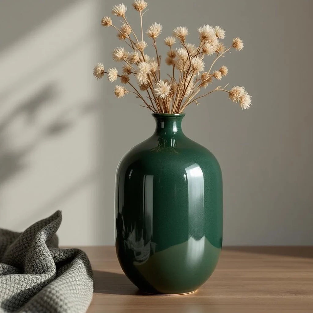 Handmade Style Ceramic Vase in Deep Olive