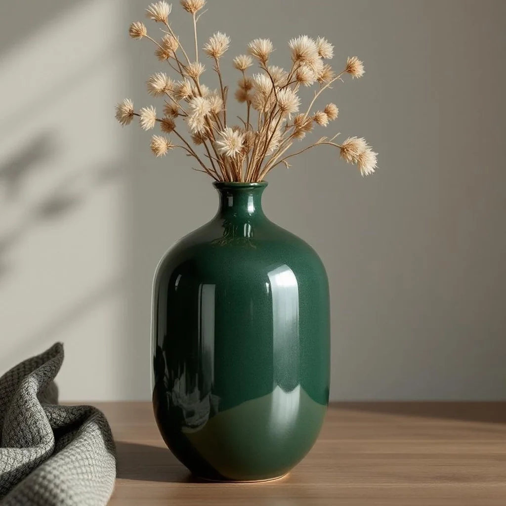 Handmade Style Ceramic Vase in Deep Olive