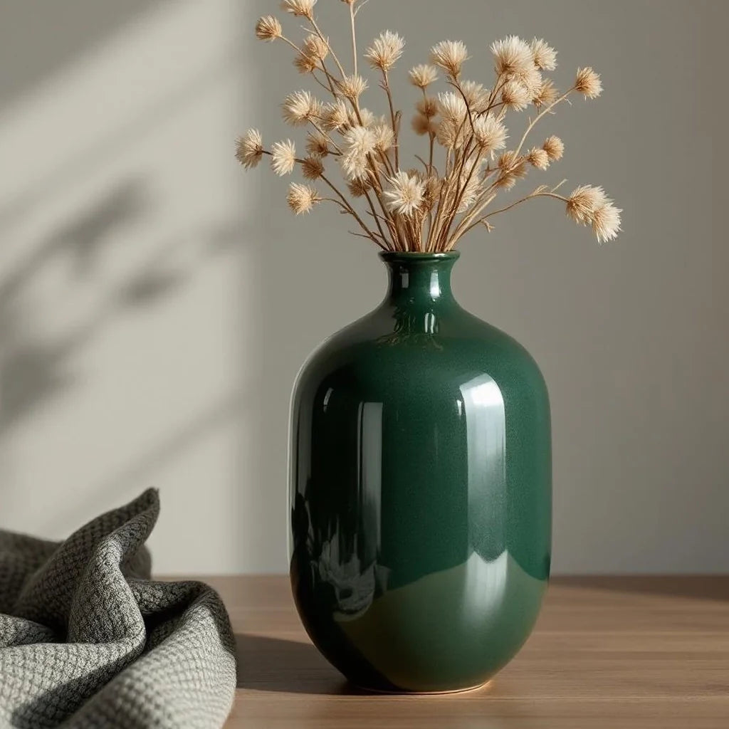 Handmade Style Ceramic Vase in Deep Olive
