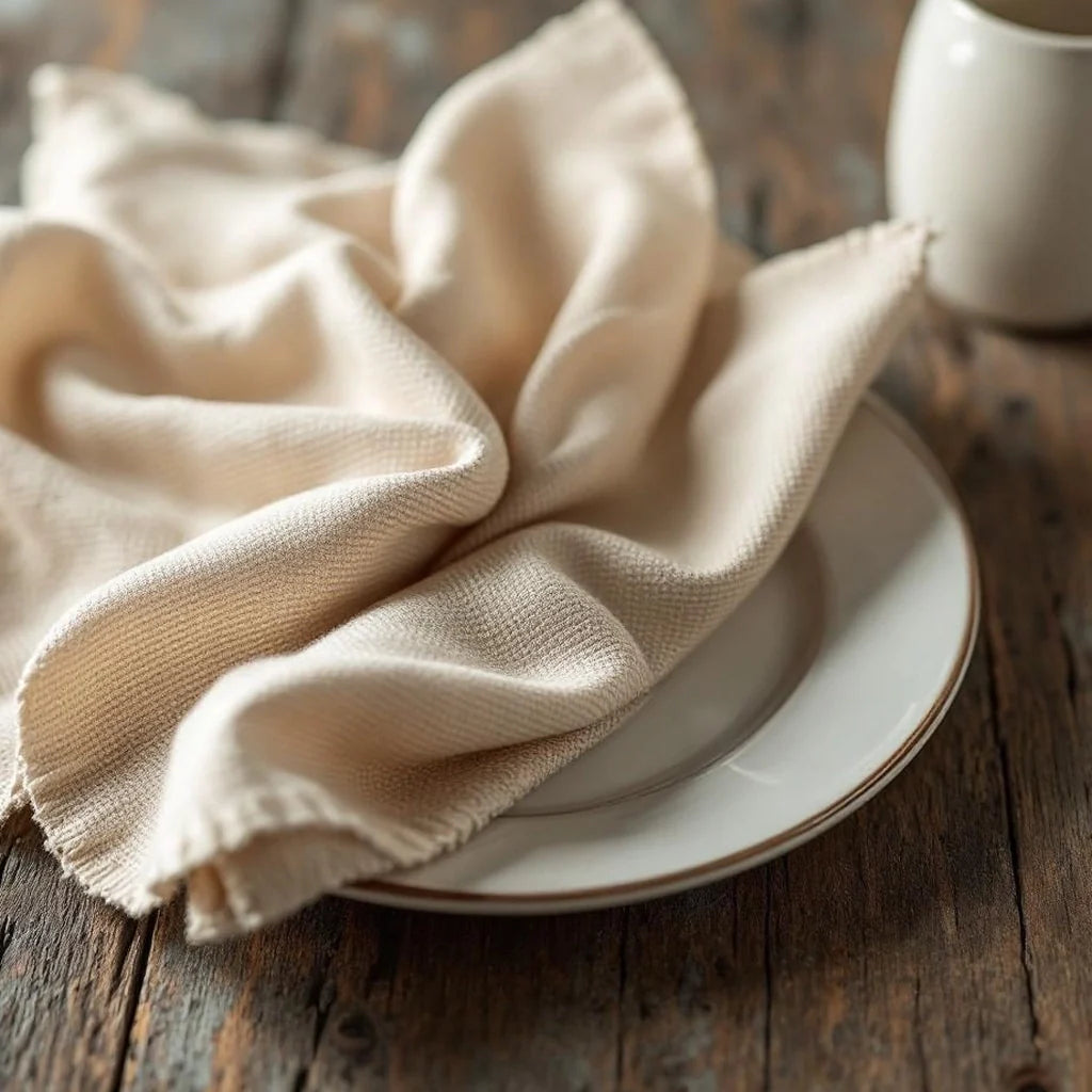 Set of 4 Textured Cotton Cloth Napkins in Oat