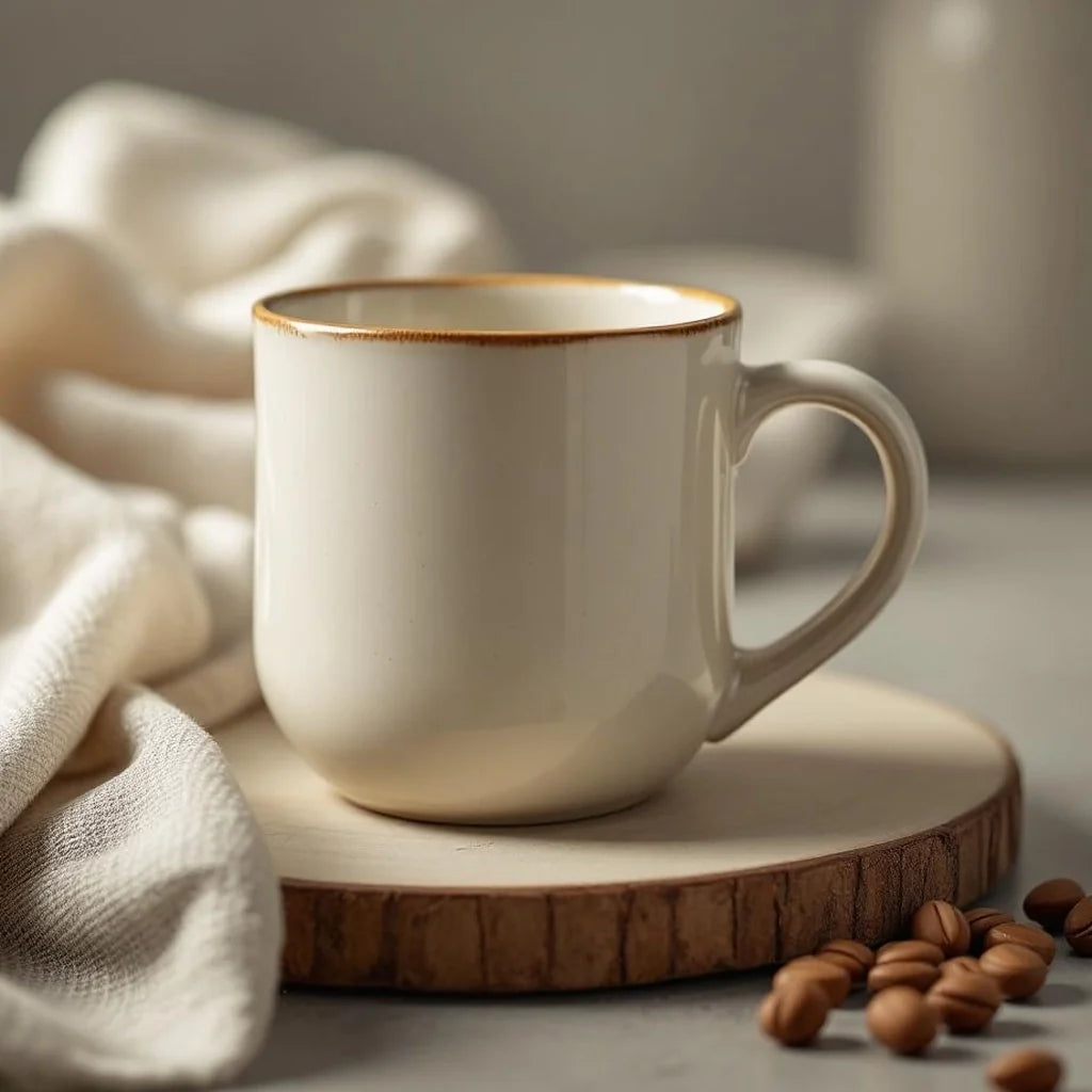 Set of 6 Minimal Stoneware Mugs in Cream