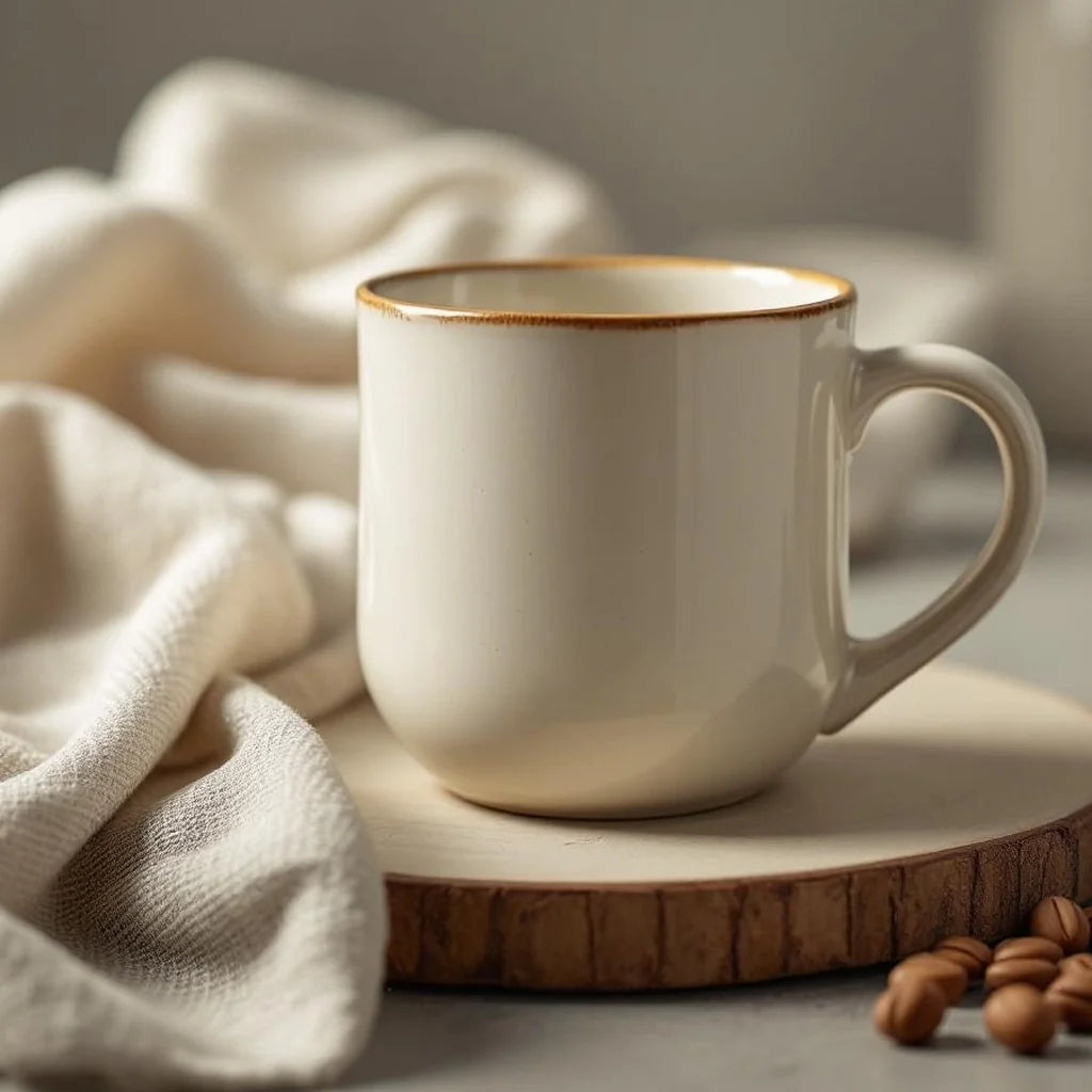Set of 6 Minimal Stoneware Mugs in Cream