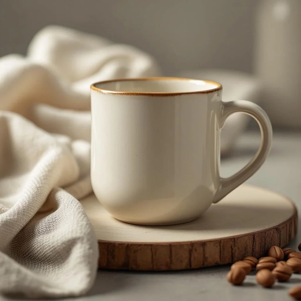 Set of 6 Minimal Stoneware Mugs in Cream