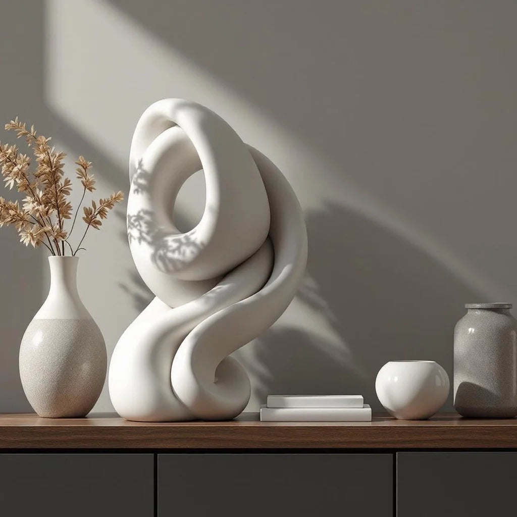 Stone Resin Sculptural Statue in Off-White