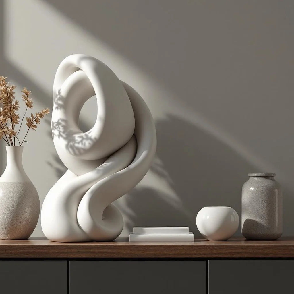 Stone Resin Sculptural Statue in Off-White