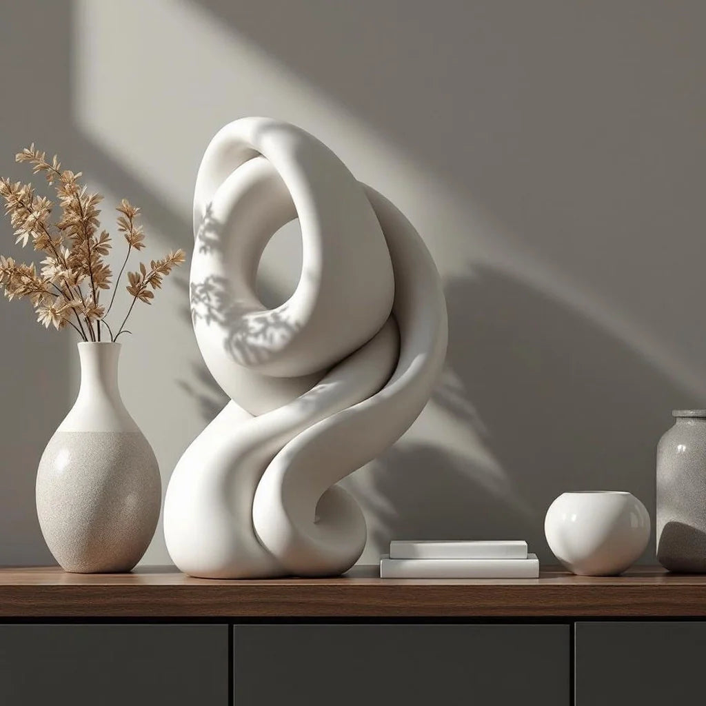 Stone Resin Sculptural Statue in Off-White
