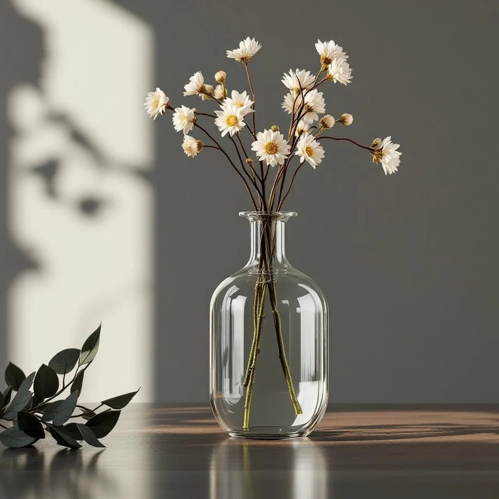 Tall Mouth-Blown Glass Vase in Clear