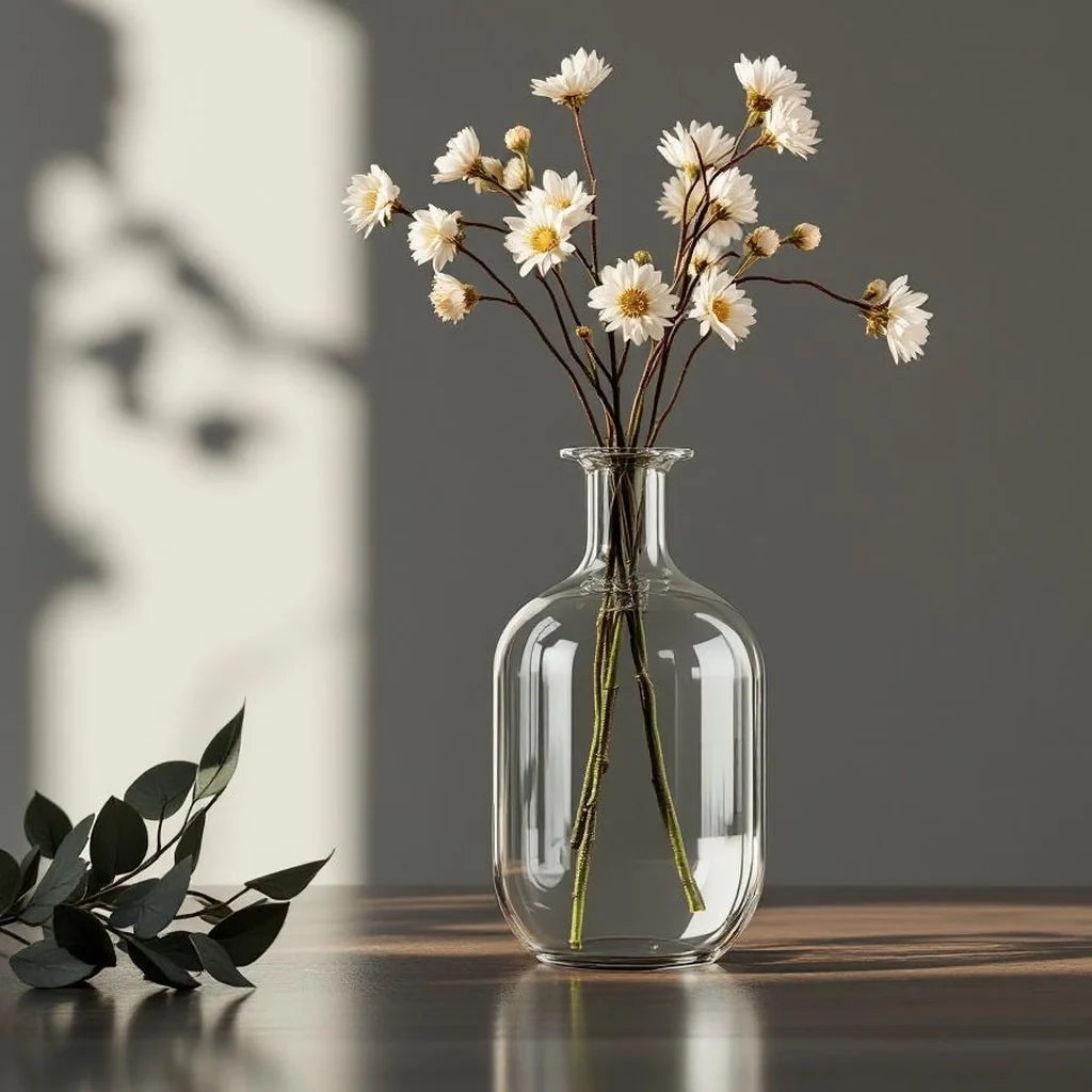 Tall Mouth-Blown Glass Vase in Clear