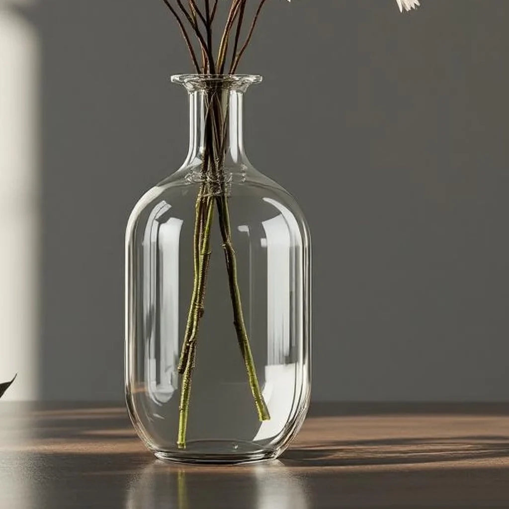 Tall Mouth-Blown Glass Vase in Clear