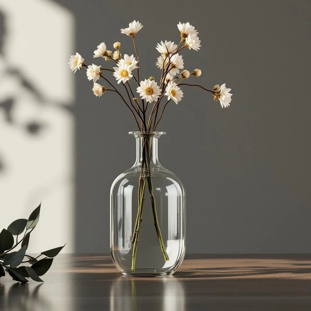 Tall Mouth-Blown Glass Vase in Clear