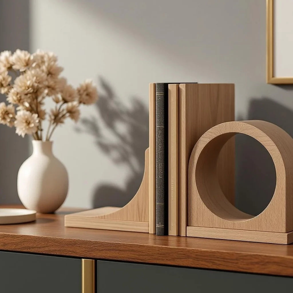 Wooden Bookends with Arc Cutout Pair