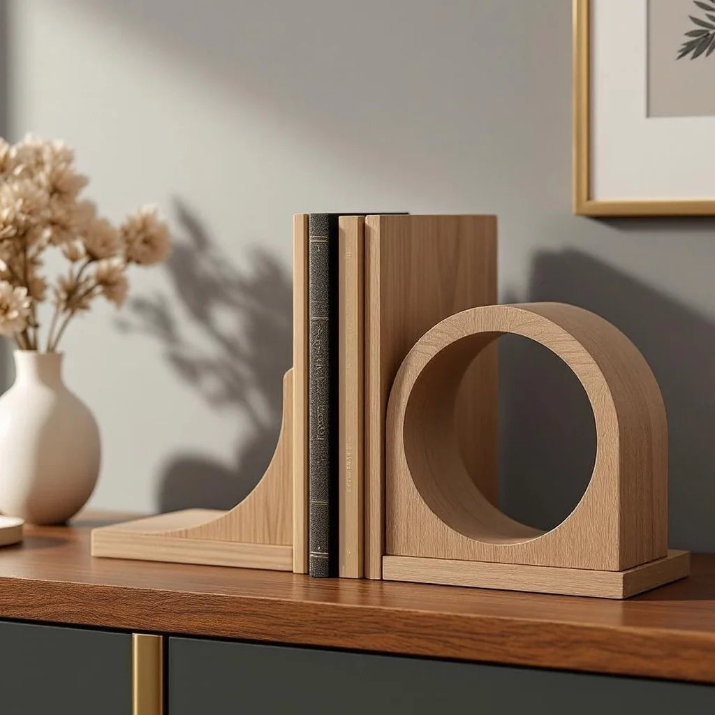 Wooden Bookends with Arc Cutout Pair
