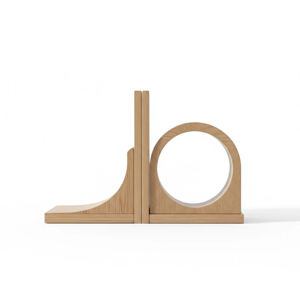 Wooden Bookends with Arc Cutout Pair