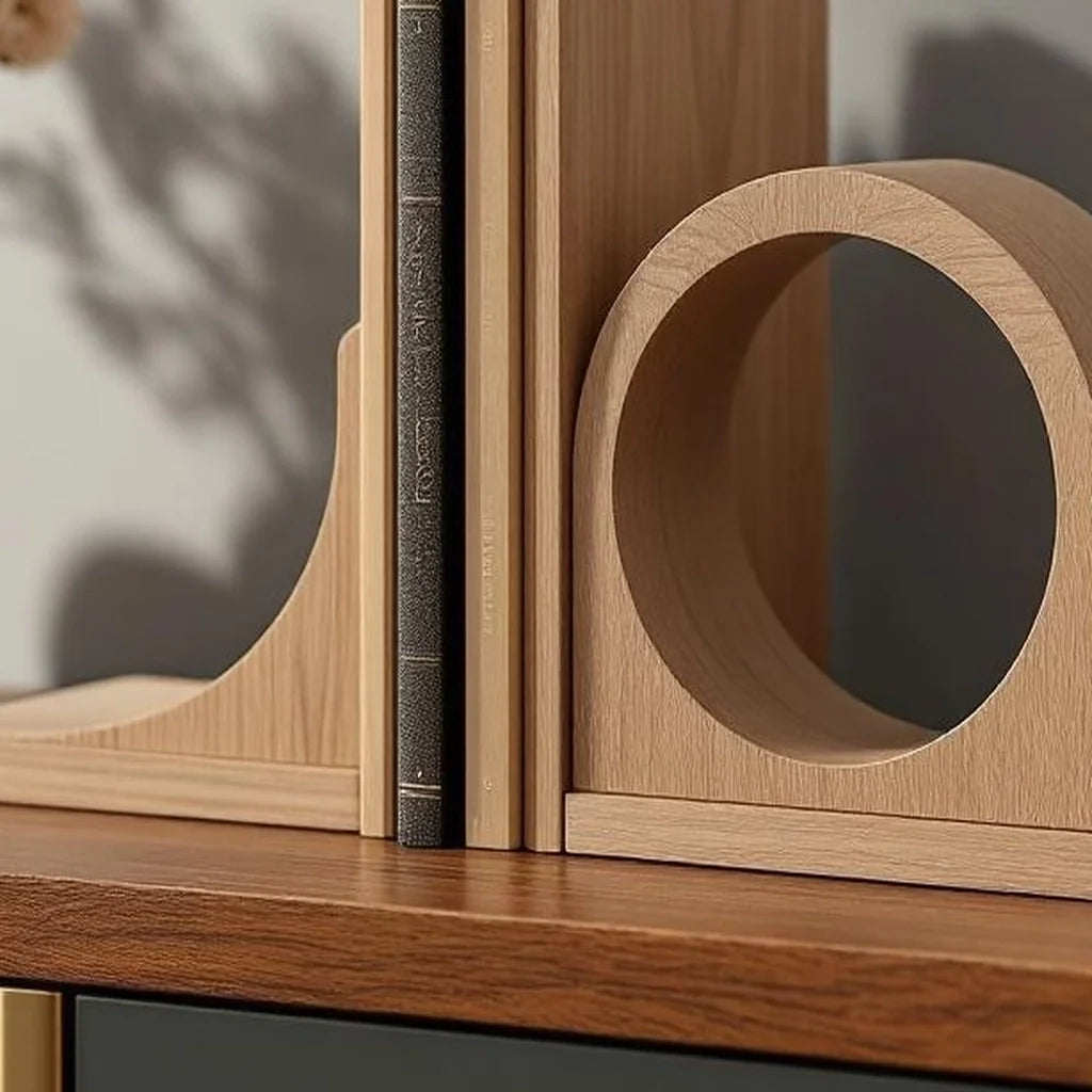 Wooden Bookends with Arc Cutout Pair