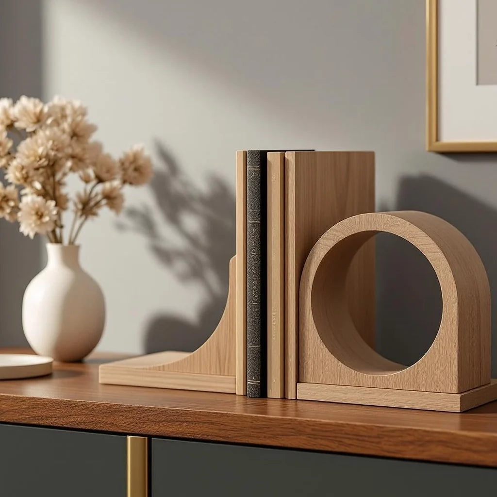Wooden Bookends with Arc Cutout Pair